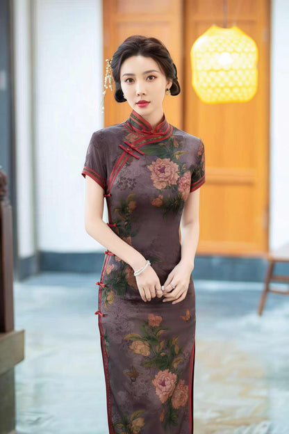 Women's Green Floral Brocade Qipao Cheongsam Dress – additional product view
