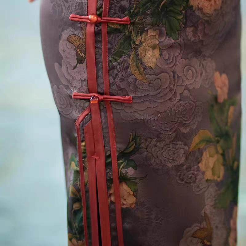 Women's Green Floral Brocade Qipao Cheongsam Dress – additional product view