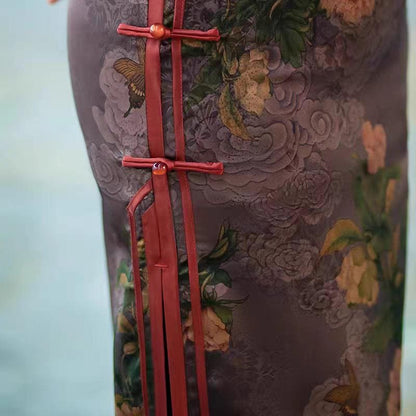 Women's Green Floral Brocade Qipao Cheongsam Dress – additional product view