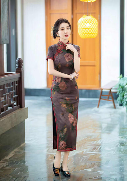 Women's Green Floral Brocade Qipao Cheongsam Dress – additional product view