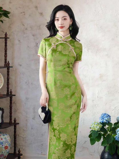 Women's Green Vintage Brocade Qipao Cheongsam Dress – additional product view