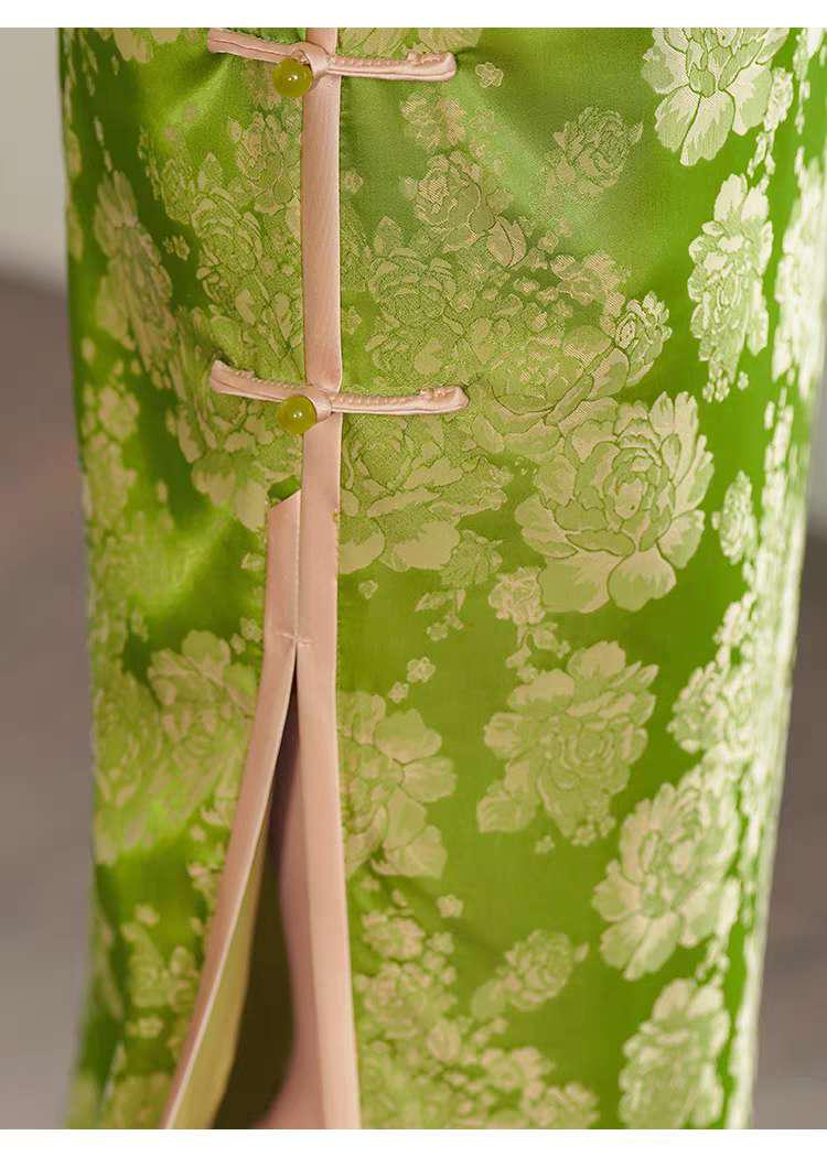 Women's Green Vintage Brocade Qipao Cheongsam Dress – additional product view