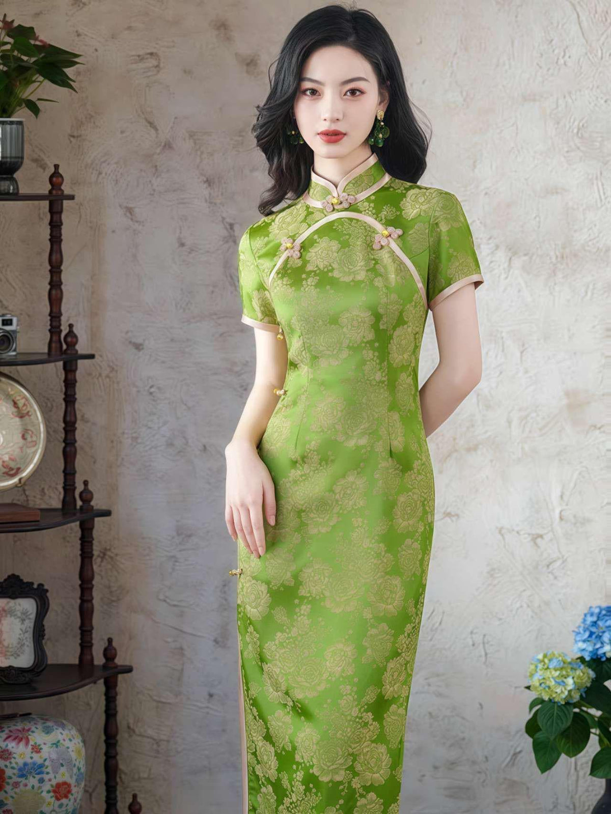 Women's Green Vintage Brocade Qipao Cheongsam Dress