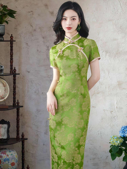 Women's Green Vintage Brocade Qipao Cheongsam Dress