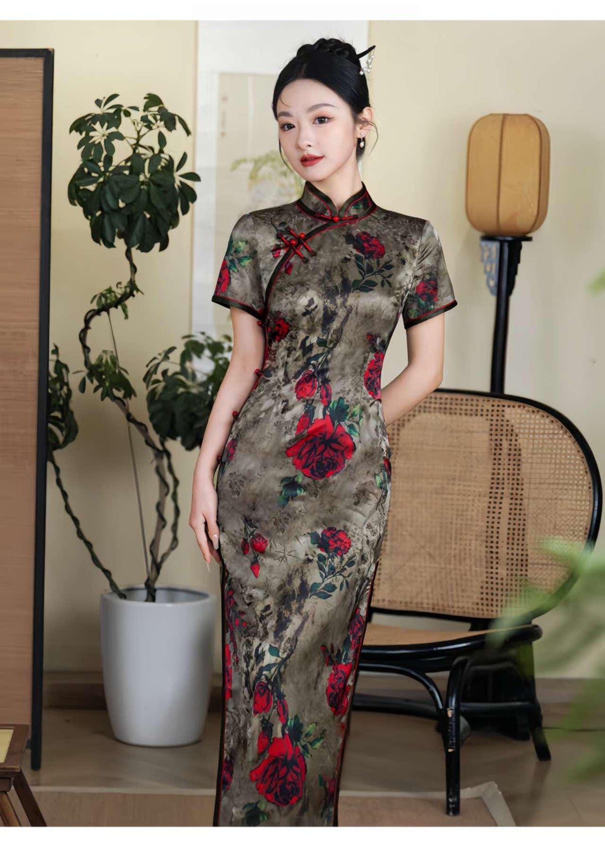 Women's Pink Jacquard Qipao Cheongsam Dress