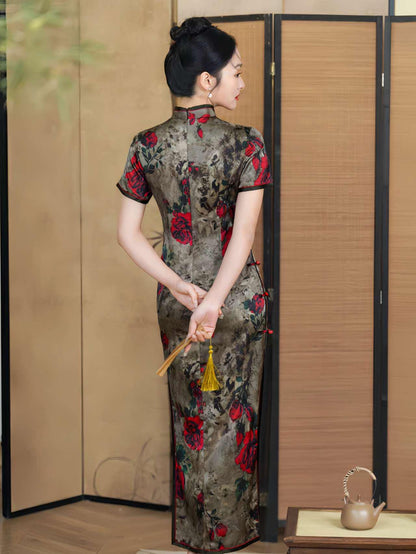 Women's Pink Jacquard Qipao Cheongsam Dress – additional product view