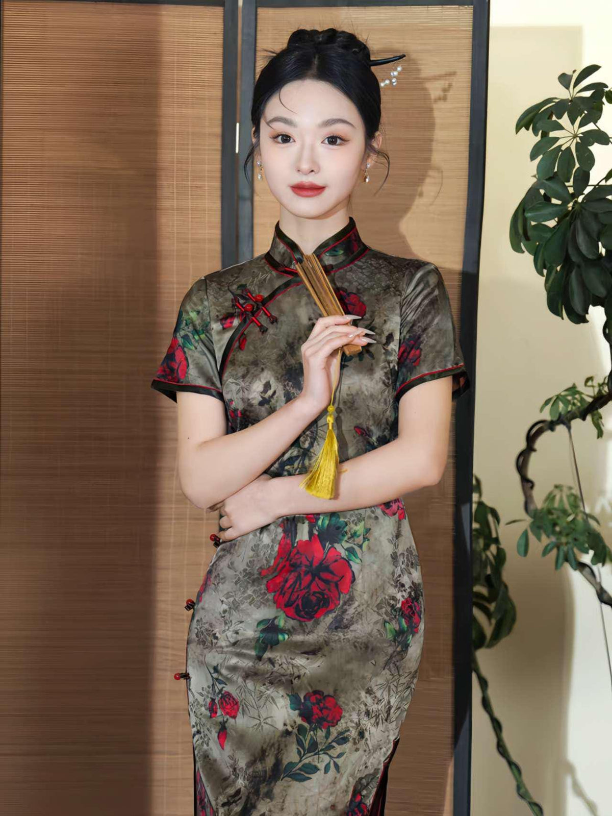 Women's Pink Jacquard Qipao Cheongsam Dress – additional product view