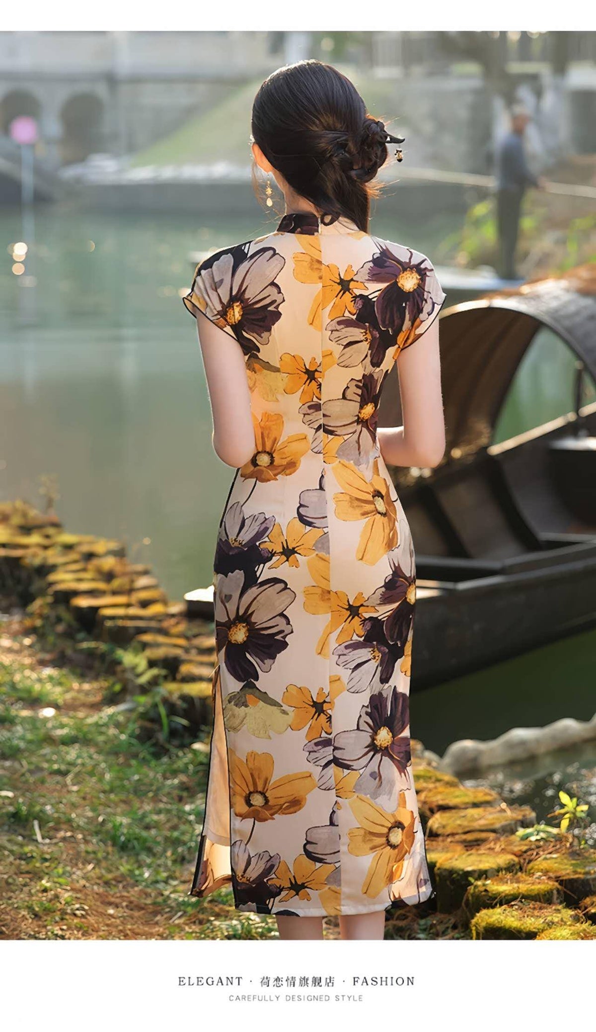 Women's Floral Qipao Cheongsam Dress – Chiffon Summer – additional product view