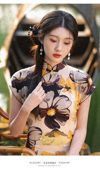 Women's Floral Qipao Cheongsam Dress – Chiffon Summer – additional product view