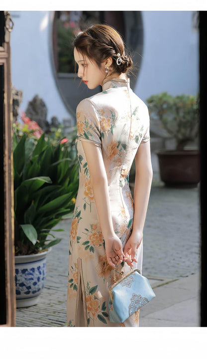Women's Floral Silk Qipao Cheongsam Dress – Peony Summer – additional product view