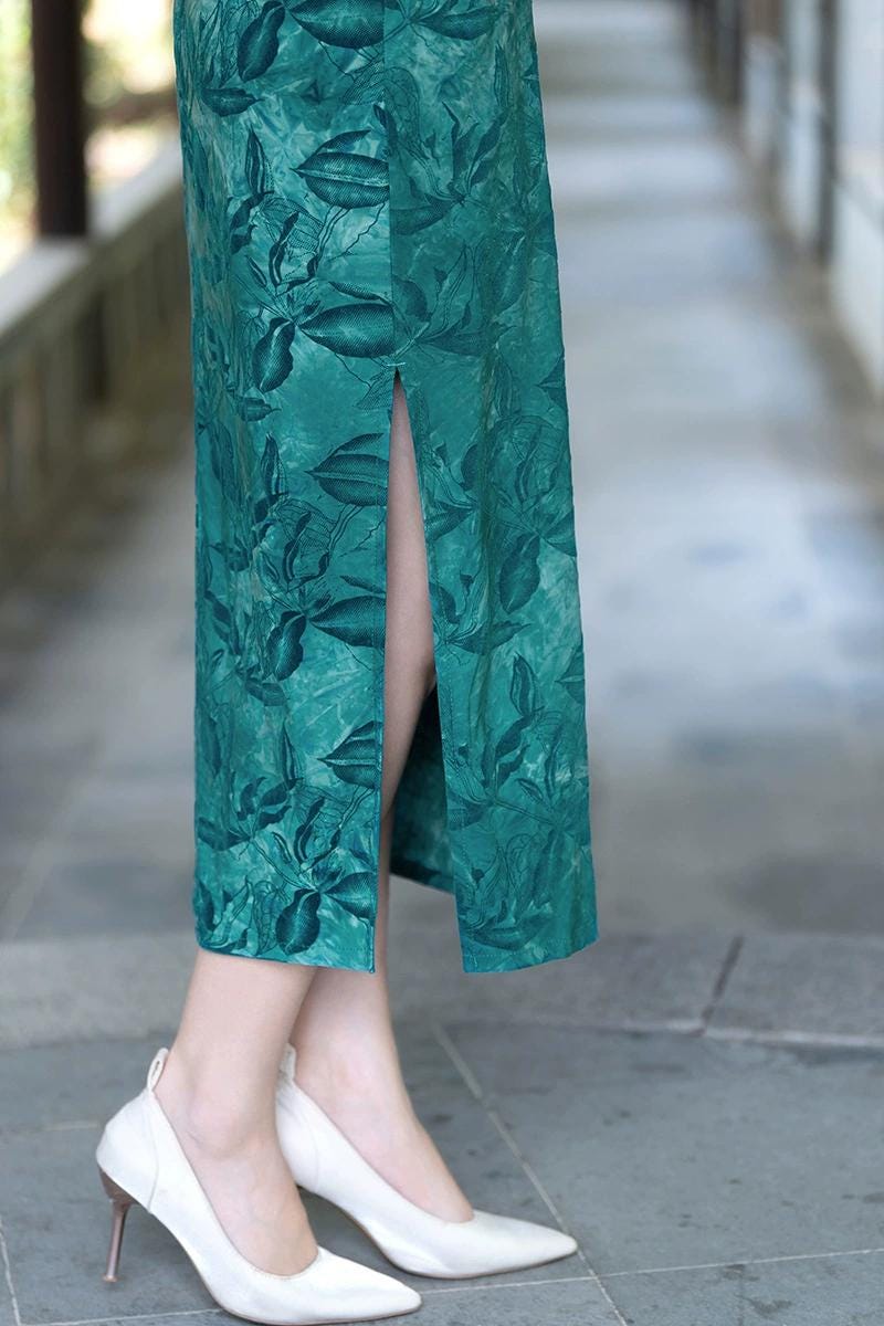 Women's Blue Floral Qipao Cheongsam Dress – additional product view