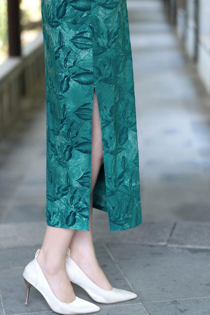 Women's Blue Floral Qipao Cheongsam Dress – additional product view