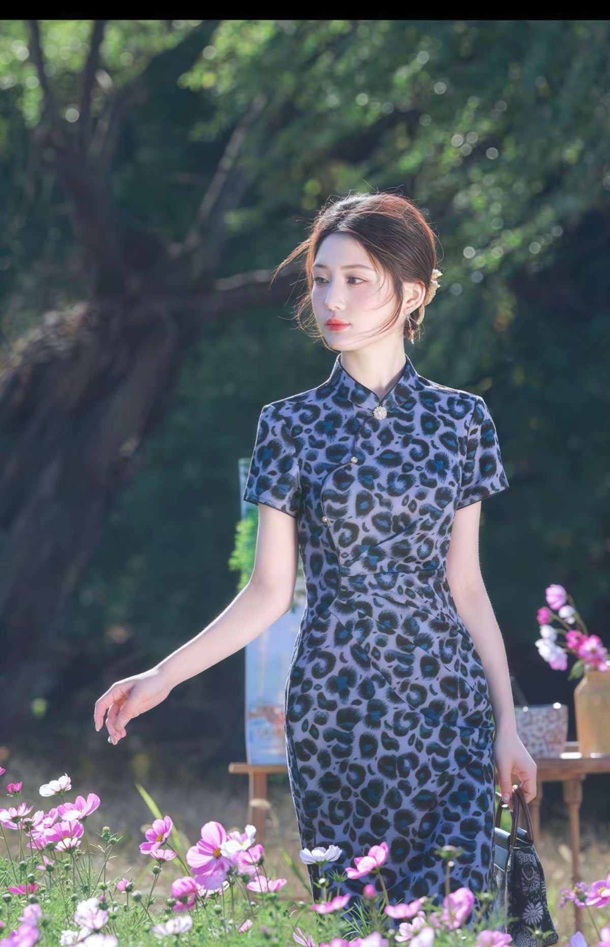 Women's Blue Elegant Qipao Cheongsam Dress – Printed – additional product view