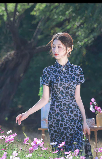 Women's Blue Elegant Qipao Cheongsam Dress – Printed – additional product view