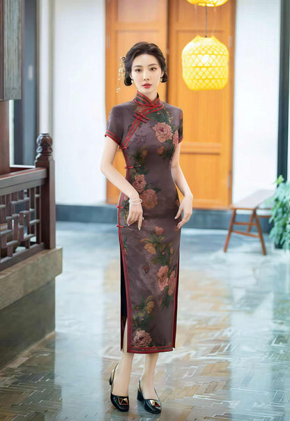 Women's Green Floral Brocade Qipao Cheongsam Dress – additional product view