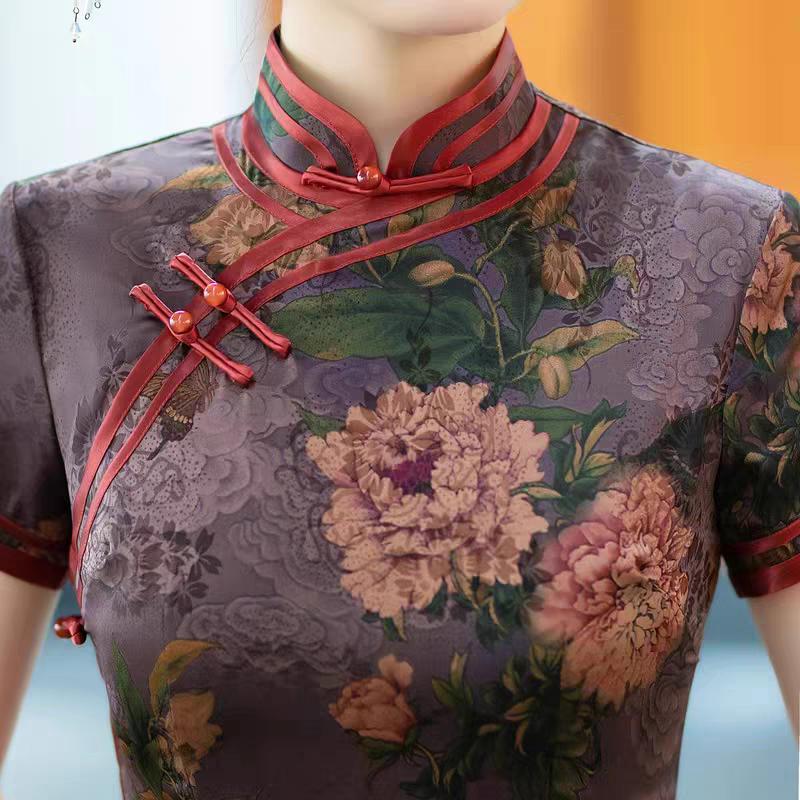 Women's Green Floral Brocade Qipao Cheongsam Dress – additional product view