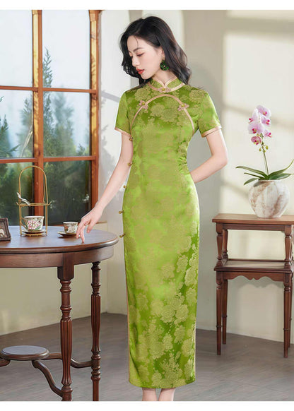Women's Green Vintage Brocade Qipao Cheongsam Dress – additional product view