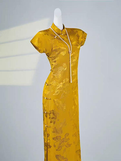 Women's Gold Floral Qipao Cheongsam Dress – additional product view