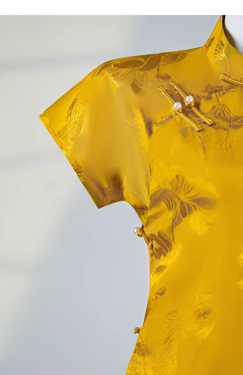 Women's Gold Floral Qipao Cheongsam Dress – additional product view