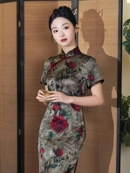 Women's Pink Jacquard Qipao Cheongsam Dress – additional product view