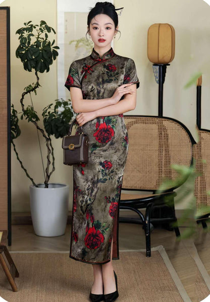 Women's Pink Jacquard Qipao Cheongsam Dress – additional product view