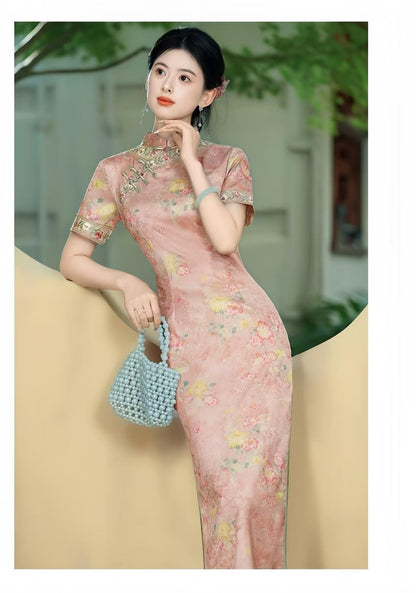 Women's Blue Embroidered Qipao Cheongsam Dress – Jacquard – additional product view