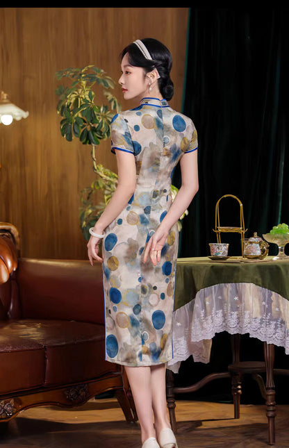 Women's Vintage Qipao Cheongsam Dress – Jacquard Polka Dot – additional product view