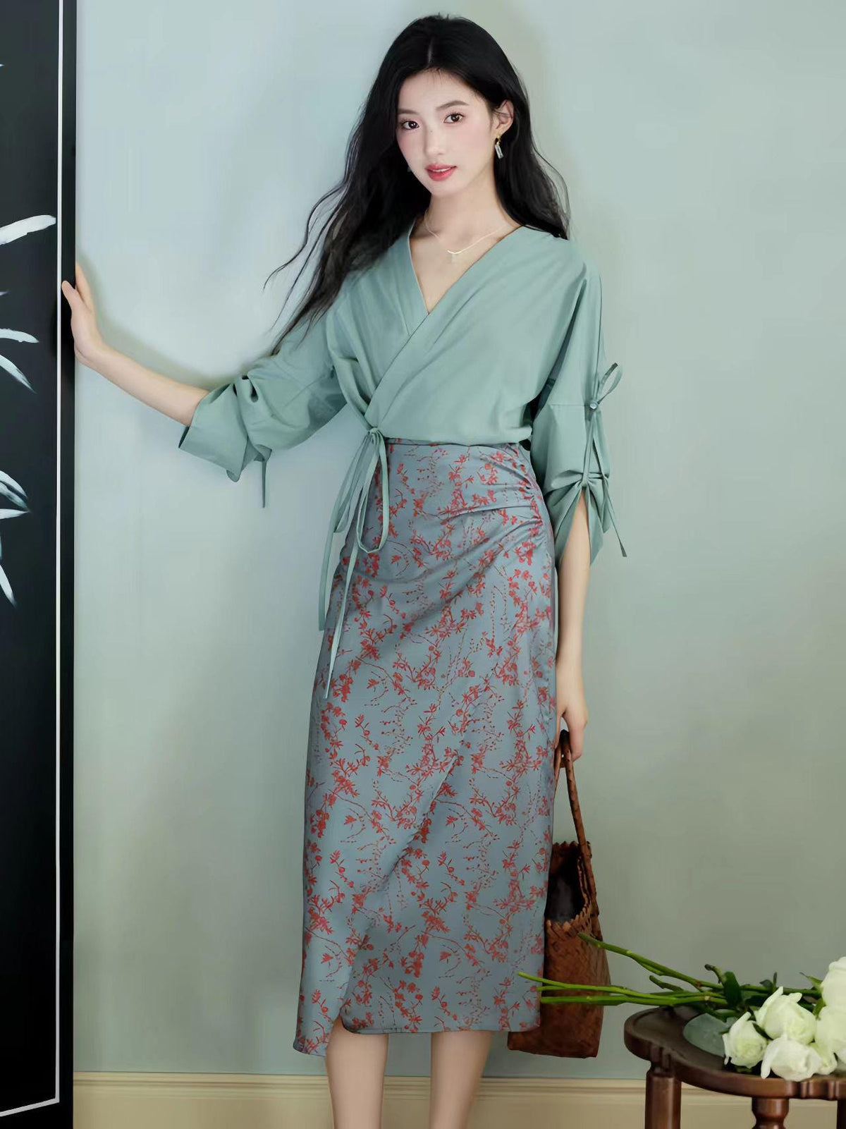 Women's Green Vintage Modern Chinese Two-Piece Set – additional product view
