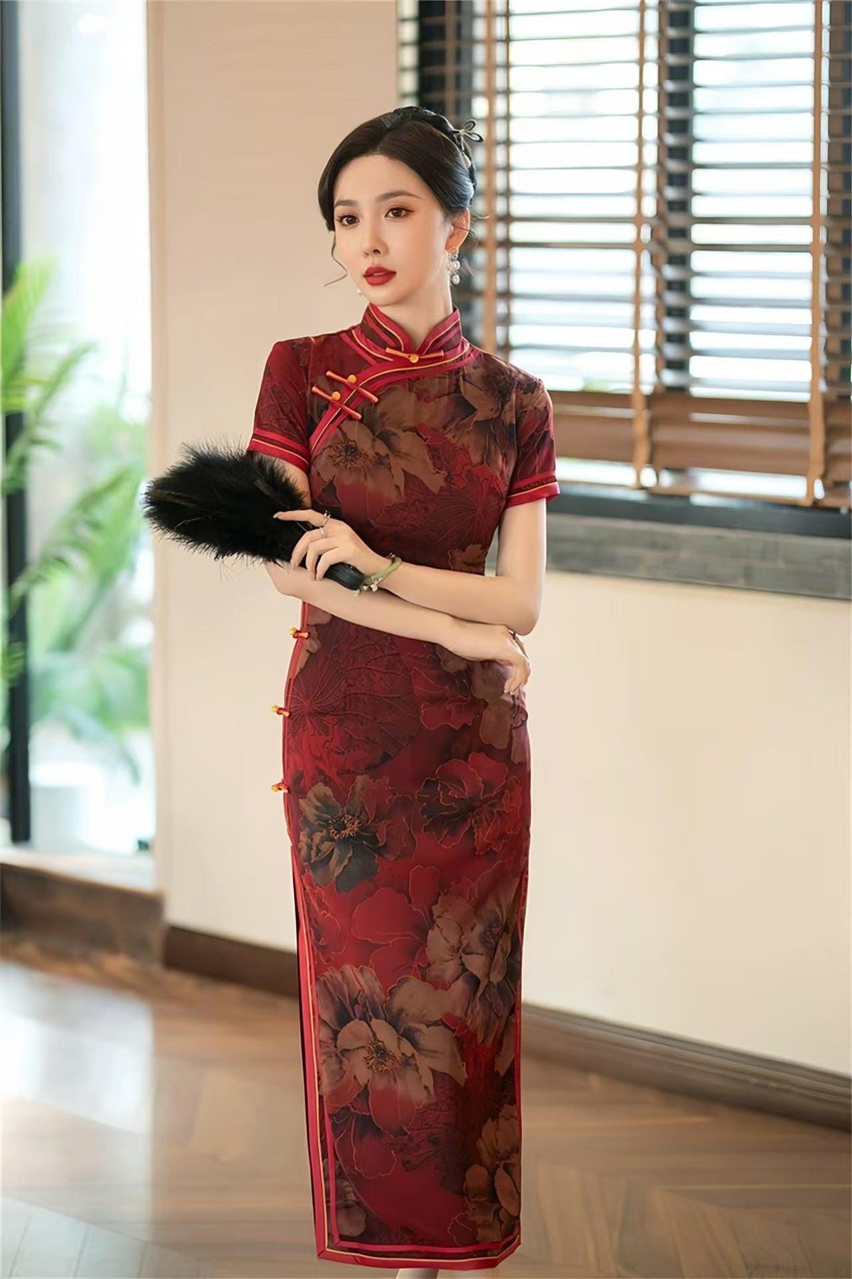 Women's Green Vintage Qipao Cheongsam Dress – additional product view