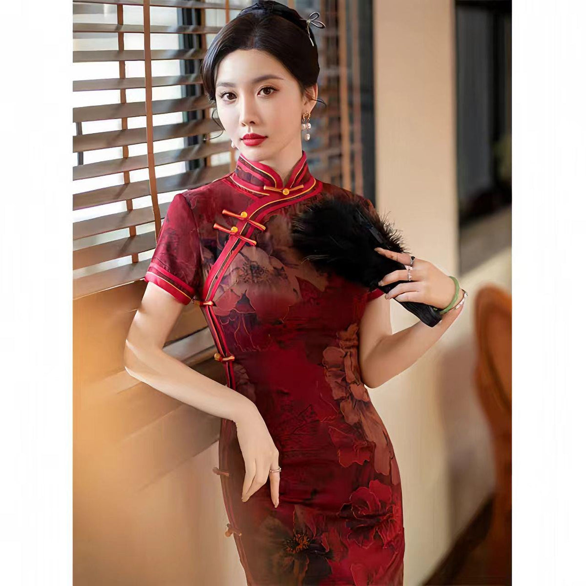 Women's Green Vintage Qipao Cheongsam Dress – additional product view