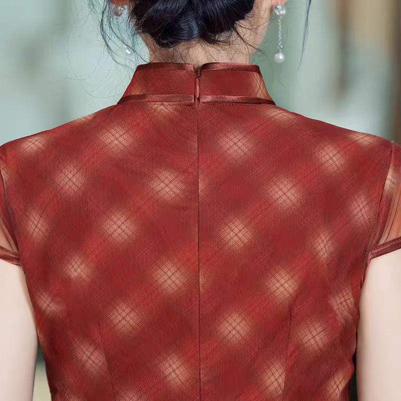 Women's Red Vintage Mesh Qipao Cheongsam Dress – additional product view
