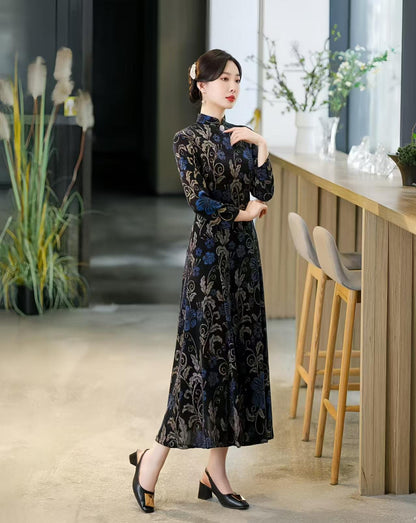Women's Floral Silk Qipao Cheongsam Dress – additional product view