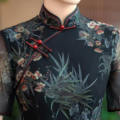 Women's Floral Qipao Cheongsam Dress – Bamboo – additional product view