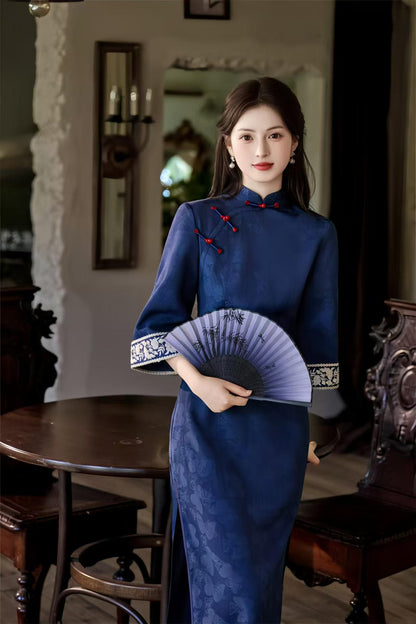 Women's Embroidered Qipao Cheongsam Dress – Jacquard Mandarin Collar – additional product view