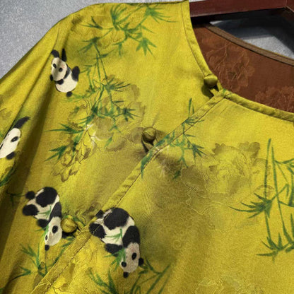 Women's Vintage Satin Qipao Cheongsam Dress – Panda Midi – additional product view