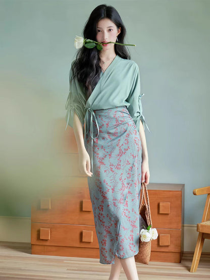 Women's Green Vintage Modern Chinese Two-Piece Set – additional product view