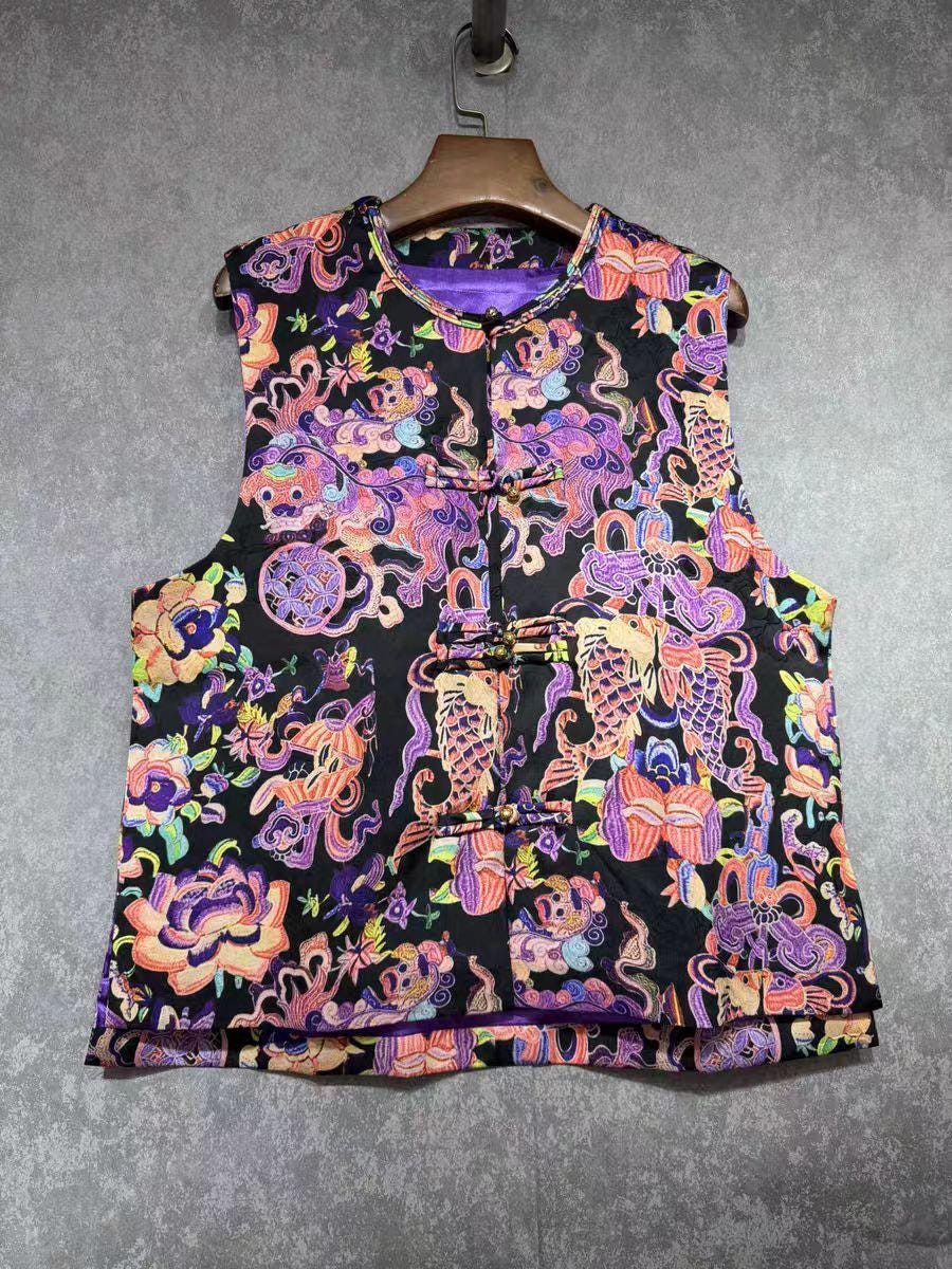 Women's Vintage Brocade Chinese Style Vest – additional product view