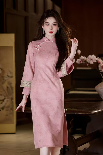Women's Blue Vintage Velvet Qipao Cheongsam Dress – Midi – additional product view