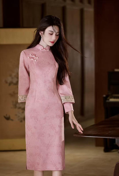 Women's Blue Vintage Velvet Qipao Cheongsam Dress – Midi – additional product view