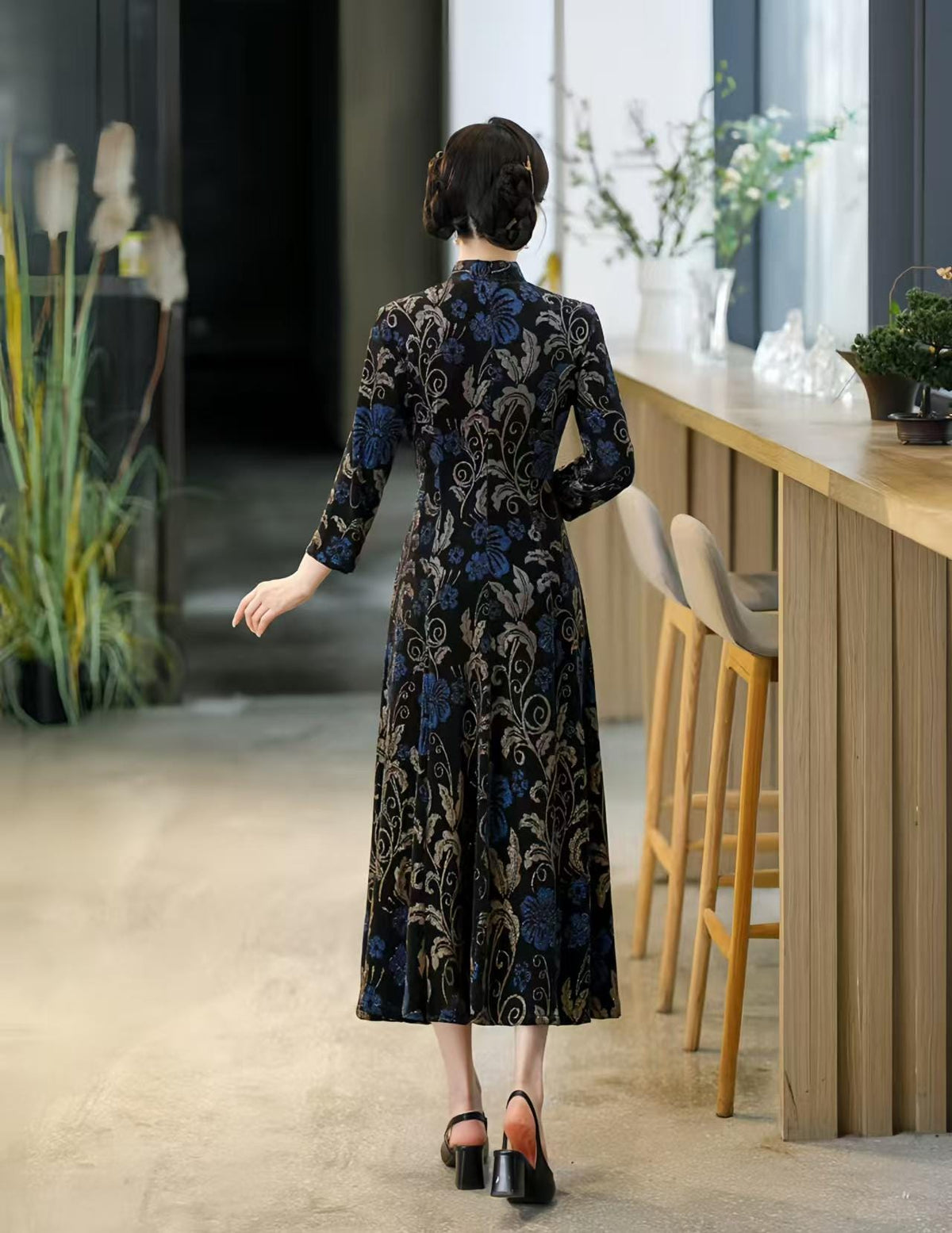 Women's Floral Silk Qipao Cheongsam Dress – additional product view