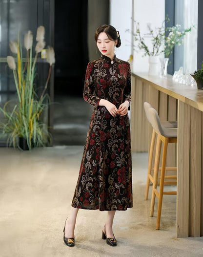 Women's Floral Silk Qipao Cheongsam Dress – additional product view
