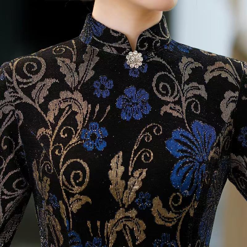 Women's Floral Silk Qipao Cheongsam Dress – additional product view