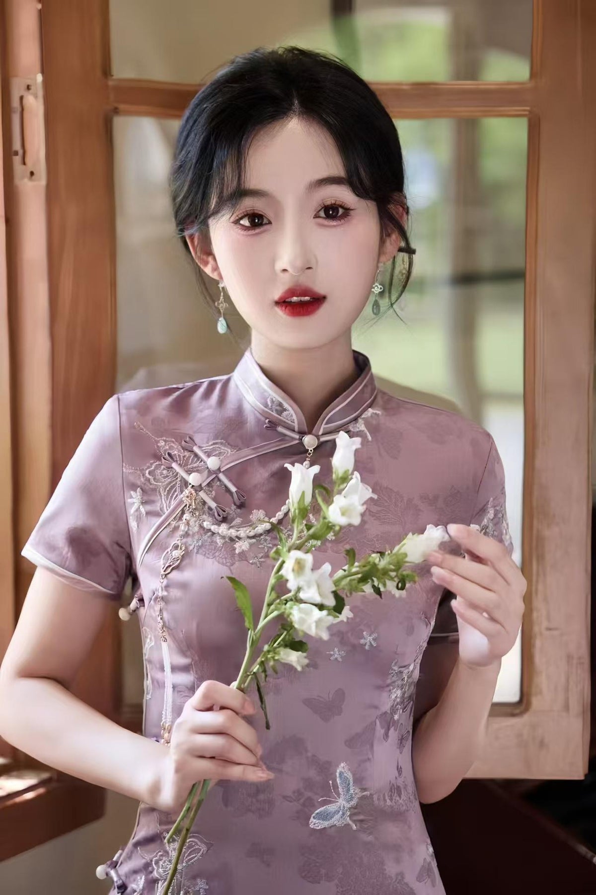 Women's Floral Qipao Cheongsam Dress – Jacquard Maxi – additional product view