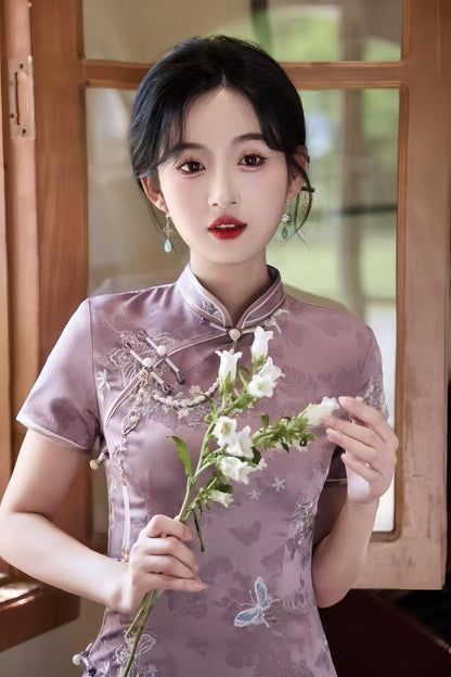 Women's Floral Qipao Cheongsam Dress – Jacquard Maxi – additional product view