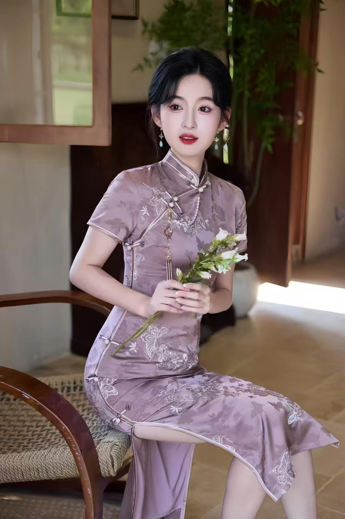 Women's Floral Qipao Cheongsam Dress – Jacquard Maxi – additional product view