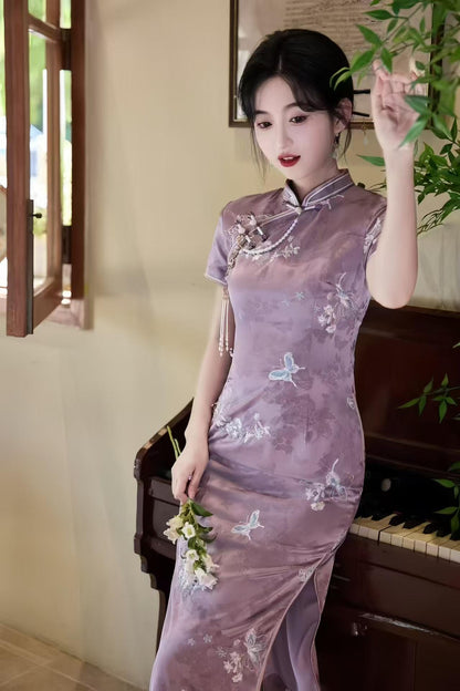 Women's Floral Qipao Cheongsam Dress – Jacquard Maxi – additional product view