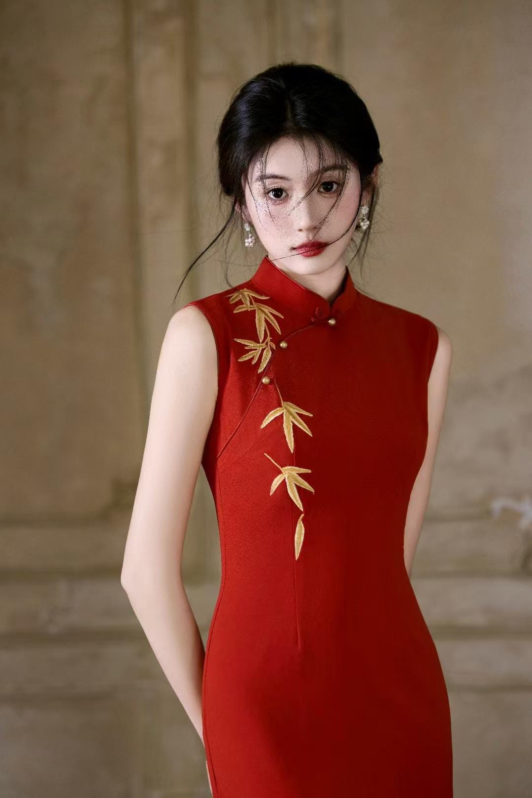 Women's Embroidered Satin Qipao Cheongsam Dress – Mandarin Collar – additional product view