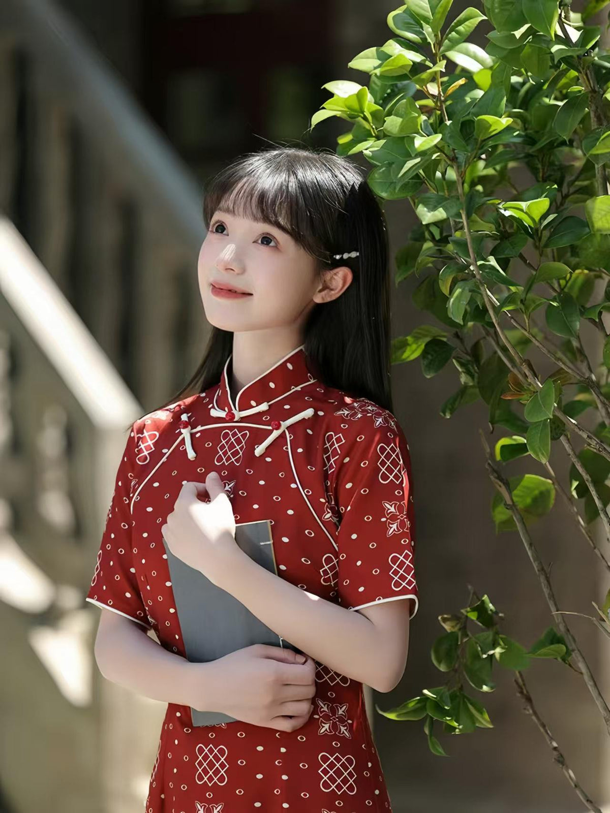 Women's Red Vintage Qipao Cheongsam Dress – Acetate Mandarin Collar – additional product view