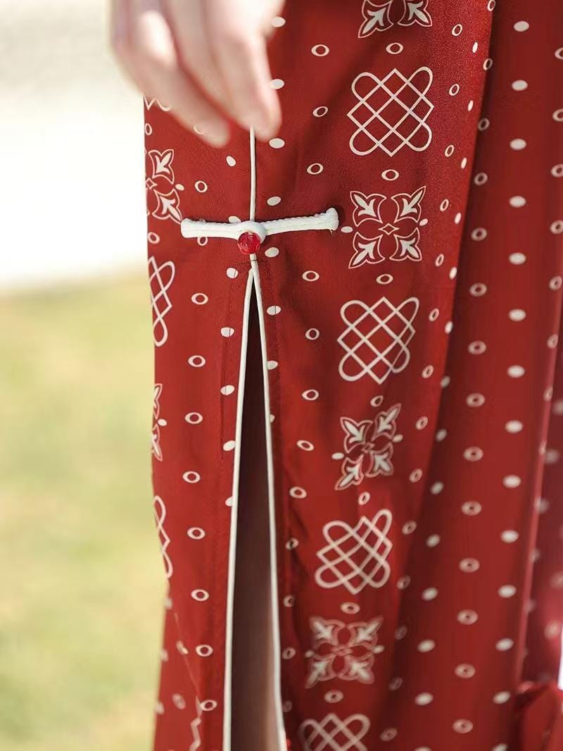 Women's Red Vintage Qipao Cheongsam Dress – Acetate Mandarin Collar – additional product view