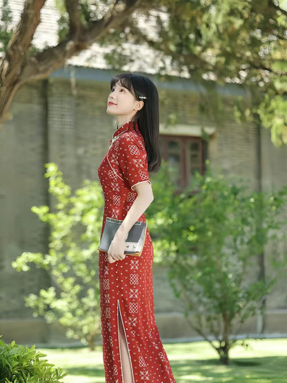 Women's Red Vintage Qipao Cheongsam Dress – Acetate Mandarin Collar – additional product view